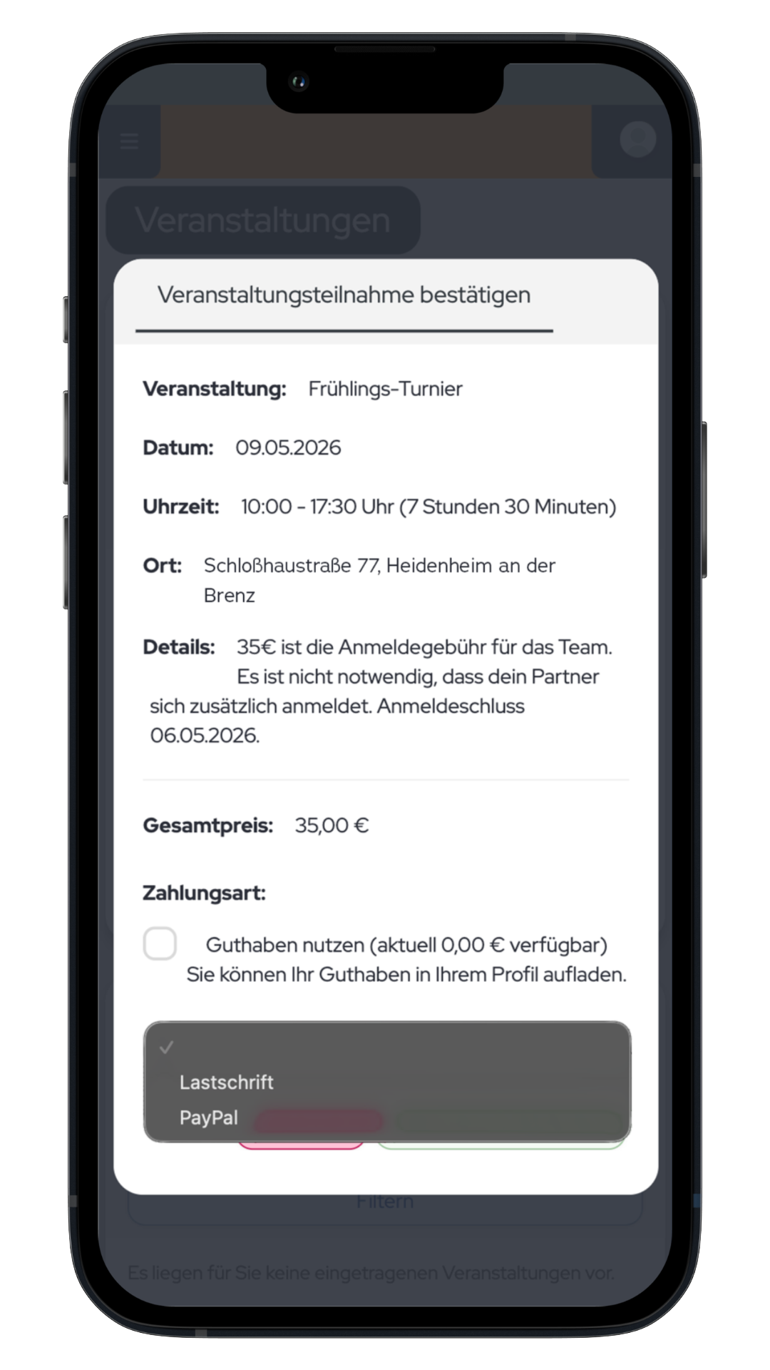 Bild der Übersicht verfügbarer Zahlungsarten