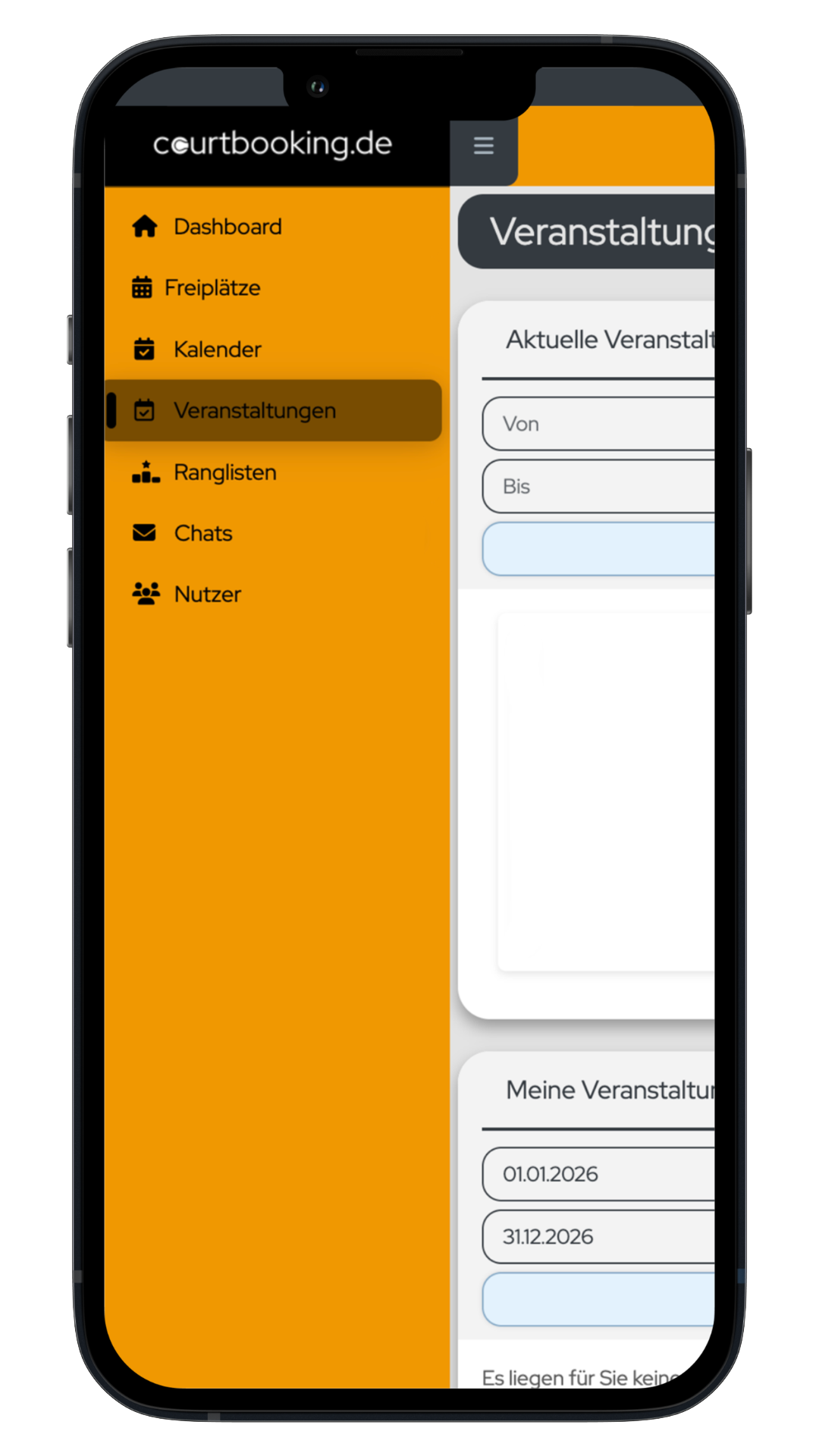 Bild der Navigation der Buchungsplattform