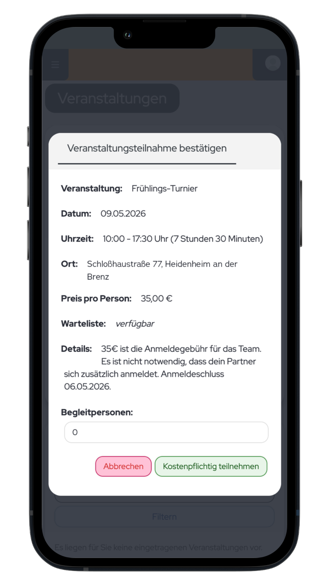 Bild der Veranstaltungsbestätigung